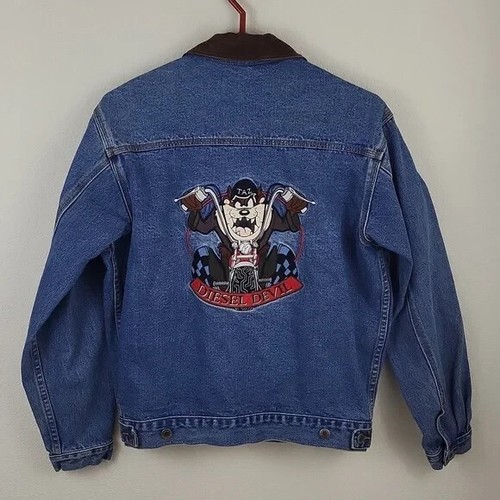 Diesel, Vtg 90s Warner Bros Studio "Diesel Devil" Taz Motorcycle Denim Jean Jacket XS