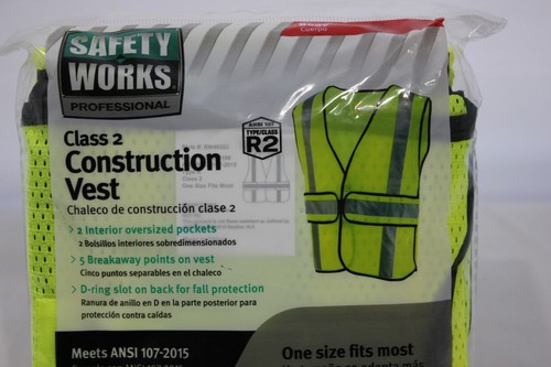 Safety Works Class 2 Reflective Tape Safety Work Vest High Visibility w/ Pockets - Picture 2 of 4