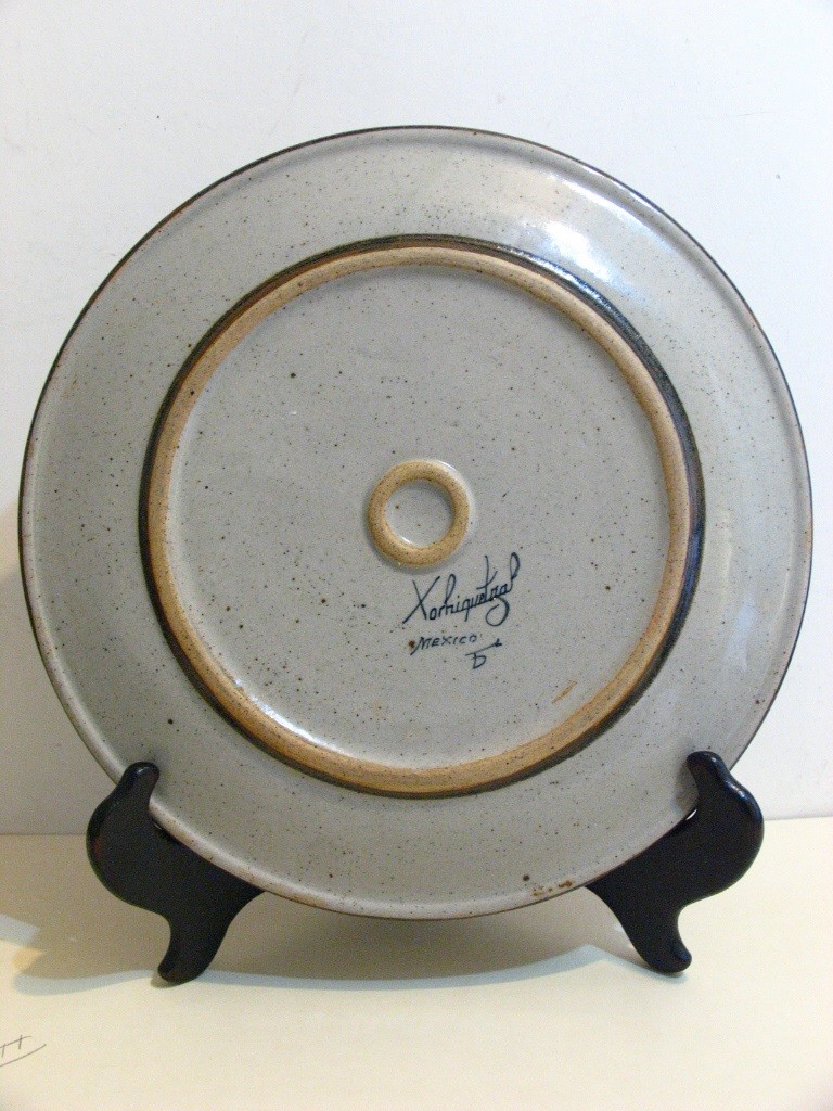 Signed Xochiquetzal Mexico Pottery Stoneware Diner Plate Creamer and Sugar Bowl