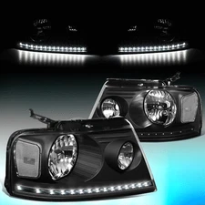 FOR 2004-2008 FORD F150 LINCOLN MARK LT LED DRL HEADLIGHT HEADLAMP BLACK HOUSING