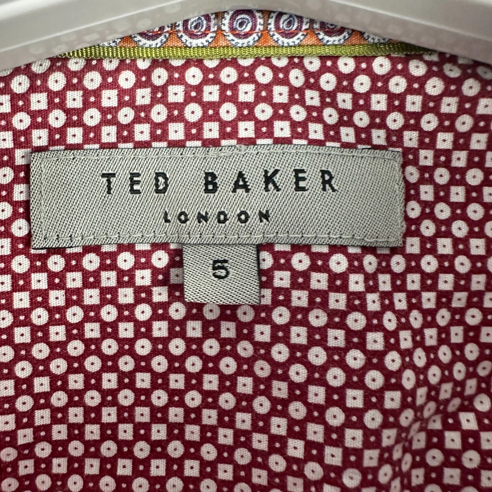 Ted Baker London Camisa Hombre Rojo Patrón Floral Camisa Abotonada Talla 5 Foto 2 de 4