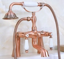 Deck Mount Claw-foot Bathtub Faucet Tub Filler Handheld Shower Red Copper fna174