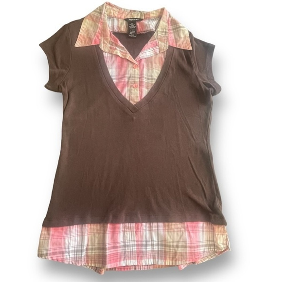 Y2K Anxiety Brown/Pink/Cream Sweater/Blouse Combo Shirt Y2K Anxiety Brown/Pink/Cream Sweater/Blouse Combo Shirt