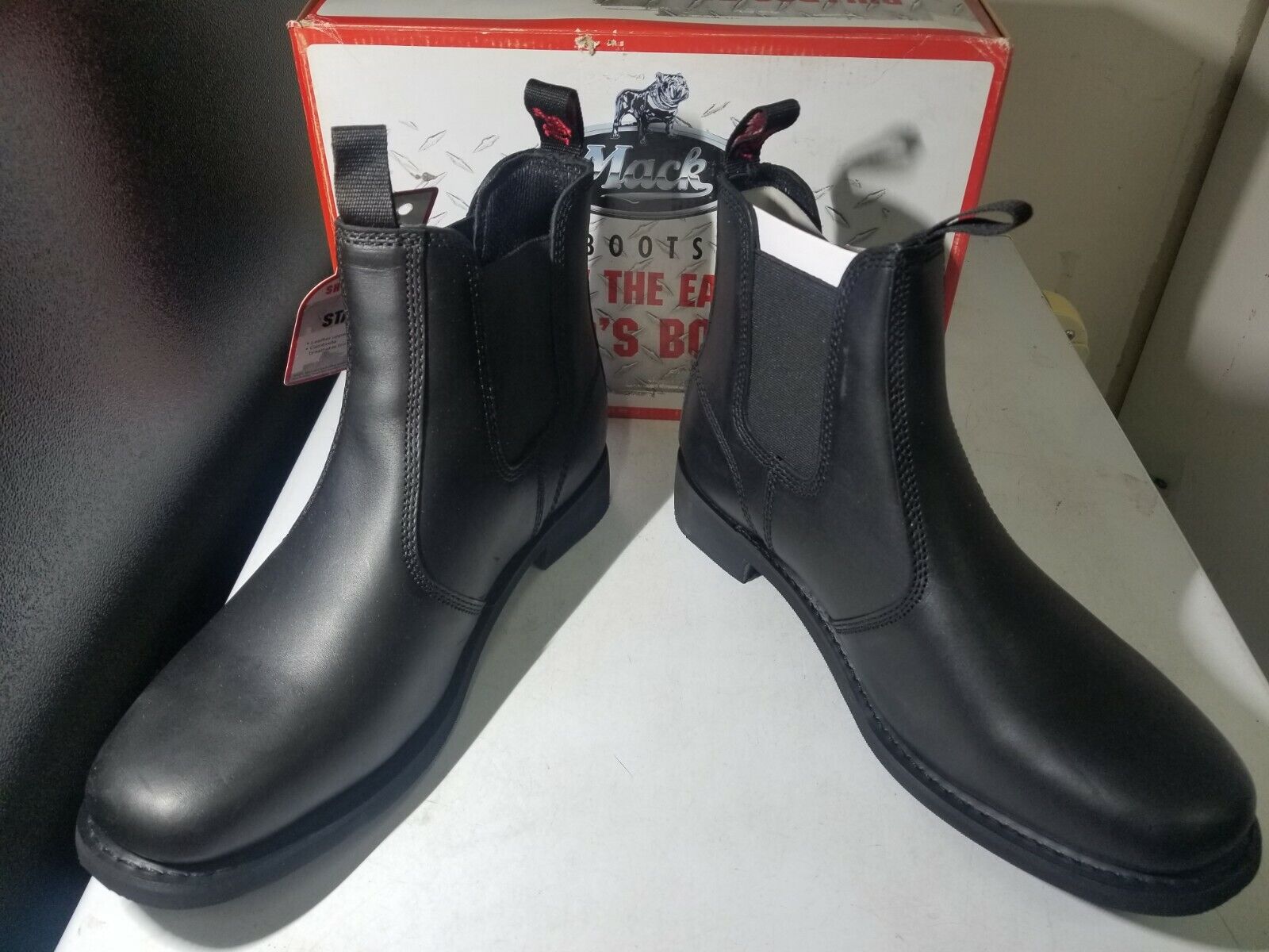 Mack Boots Statesman Black Leather Slip on Mechanic Boots, Size:10 #STATESMAN10