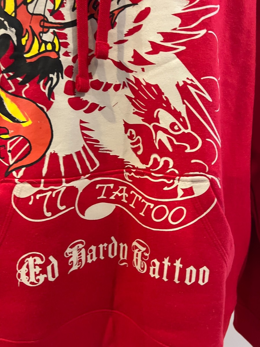 Ed Hardy Men's 2XL XXL 2X Tattoo Hoodie Red Tiger Sweatshirt New