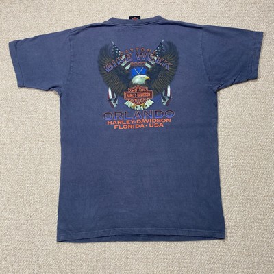 T-Shirt Harley Davidson Herren mittelgewaschen marineblau Fahrradwoche 2007 Flying Eagle USA