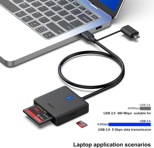 Memory Card Reader 4 in 1 USB 3.0 and USB-C to SD Micro SD MS CF Card Reader - Picture 2 of 9
