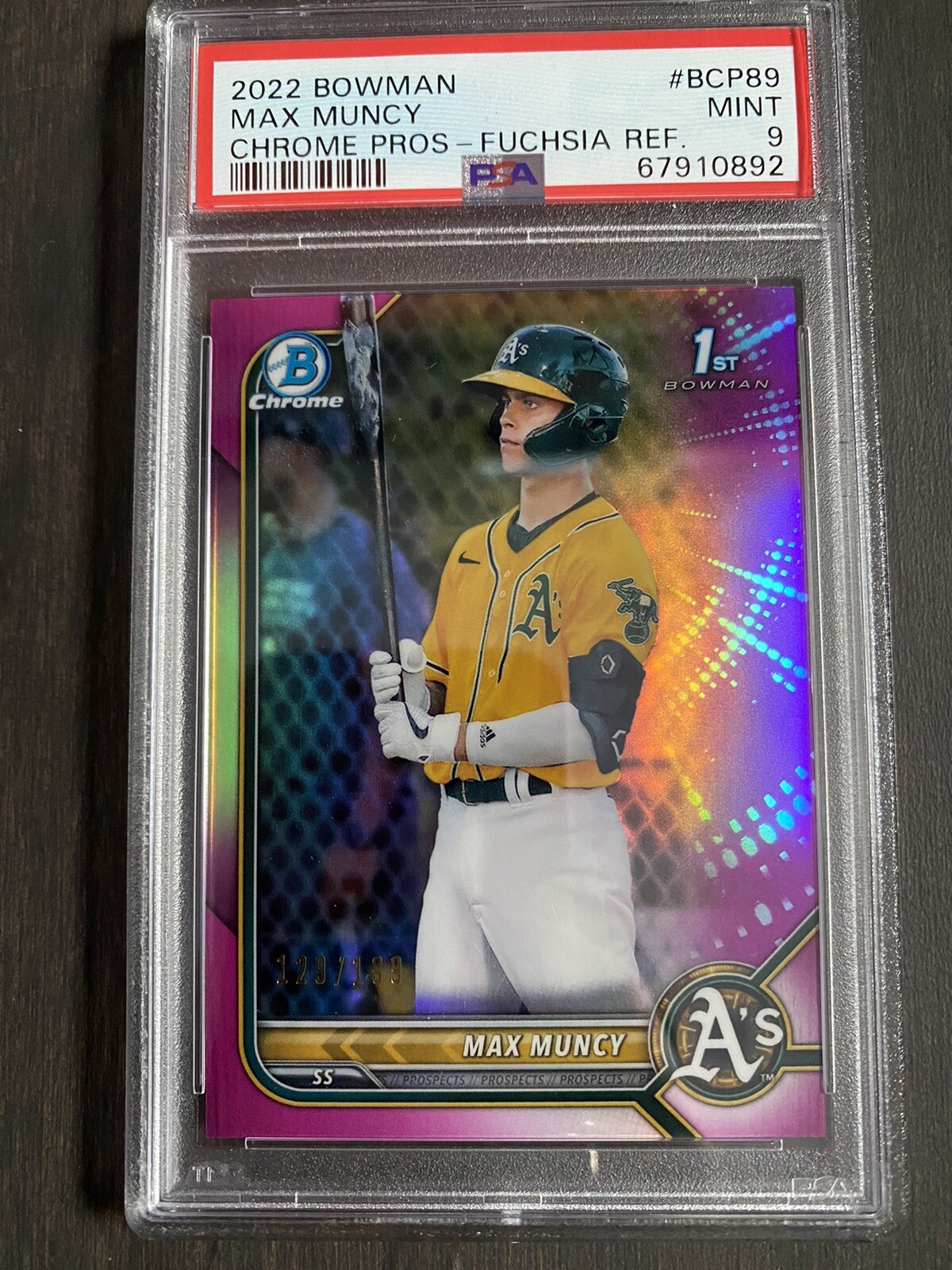2022 Bowman Max Muncy 1st Chrome Prospect Fuchsia Refractor /199 #BCP89 PSA 9