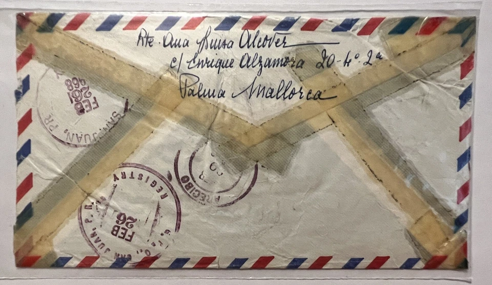 RARE 1968 SPAIN REGISTERED COVER TO PUERTO RICO PASSED BY US CUSTOMS - Image 4 of 4