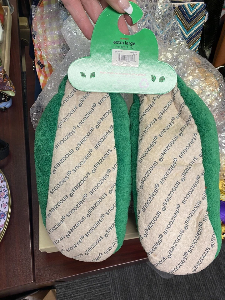 Snoozies 女式圣诞丑陋拖鞋 XL 尺寸 11 12 靴子圣诞老人绿色 — 第 2/2 张图片