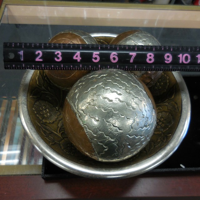 Decorative Bowl With Three Metal Copper Silver Colored Balls For