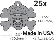 25x Anodized Aluminum Pet Dog ID Tag Bulldog Crossbone Silver Made in USA