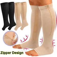 ZIPPER Compression Socks Open Toe 20-30mmHg Stocking Support Leg Calf Stockings