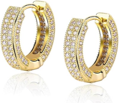 Pendientes aretes con simulado de diamantes chapados en oro 14K para hombres