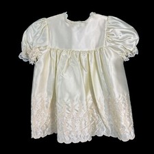 Baby Christening Dress Gown Ivory Satin Wedding Vintage 1970s