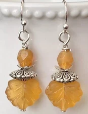 Etched Silver and Golden Yellow Leaf Bead Earrings.