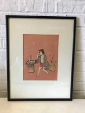 Vtg Antique Unknown Age Japanese Suzuki Harunobu Woodblock Print Water Vendor
