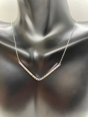 V - Form Regenbogen Mehrfarbig Halskette 925 Sterling Silber