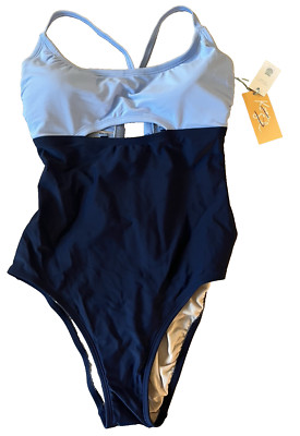 Kona Sol swimsuit womens size medium 8-10 blue color block New!