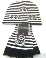 White Skulls & Crossbones Bowties Winter Knitted Beanie+Skulls&Crossbones Gloves