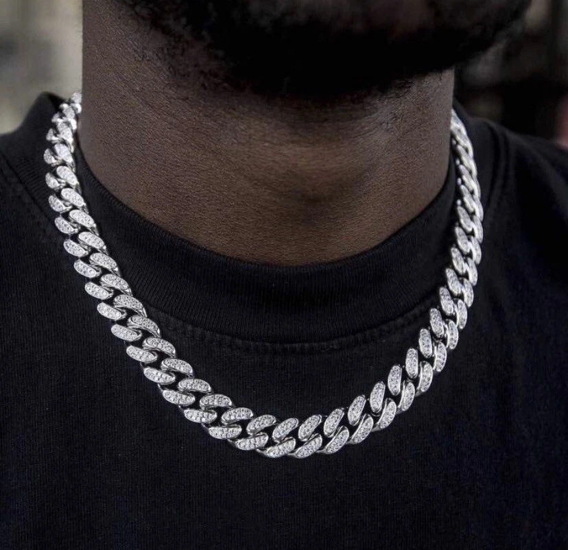 16 inch Mens Moissanite Diamond VVS Cuban 14K Gold Plated Authentic Chain