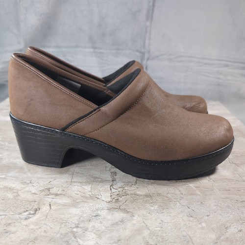Lands End Womens 444703 Camden Faux Leather Slip On Clog Shoes Brown 9 B