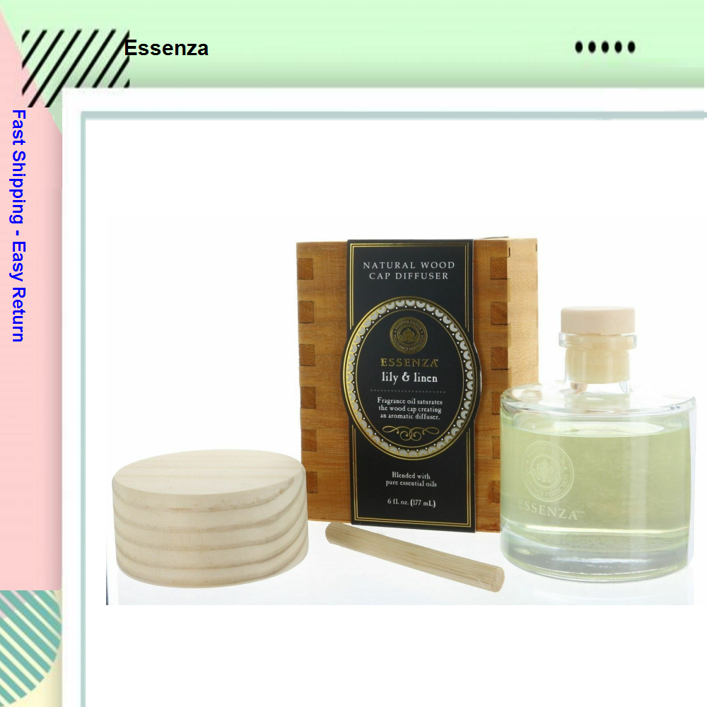 Essenza Lily & Linen Natural Wood Cap Reed Diffuser, Blended Essenza Lily & Linen Natural Wood Cap Reed Diffuser, Blended