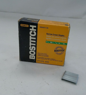 BOSTITCH 1 1/2'' LEG X 7/32'' NARROW CROWN 18 GAUGE STAPLES SX503511/2G 3000 CT