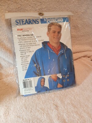 Stearns Poncho Rainmaster Model S-1 Universal Size Blue New Rain 