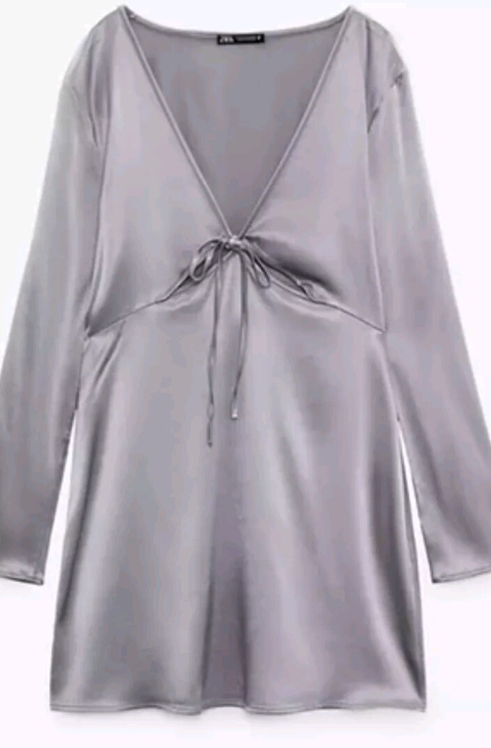 grey zara mini dress NWT WOMEN'S metallic SATIN cut out Small Depop