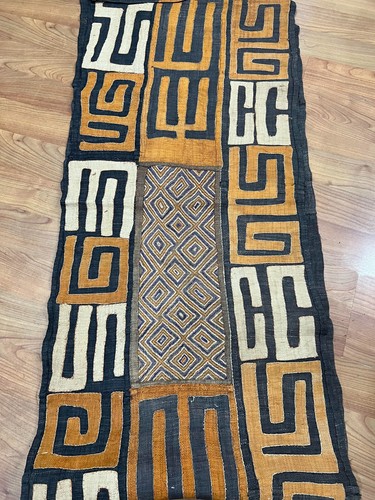 genuine 9 feet African Congo Kuba Raffia cloth fabric natural woven handmade - Picture 7 of 10