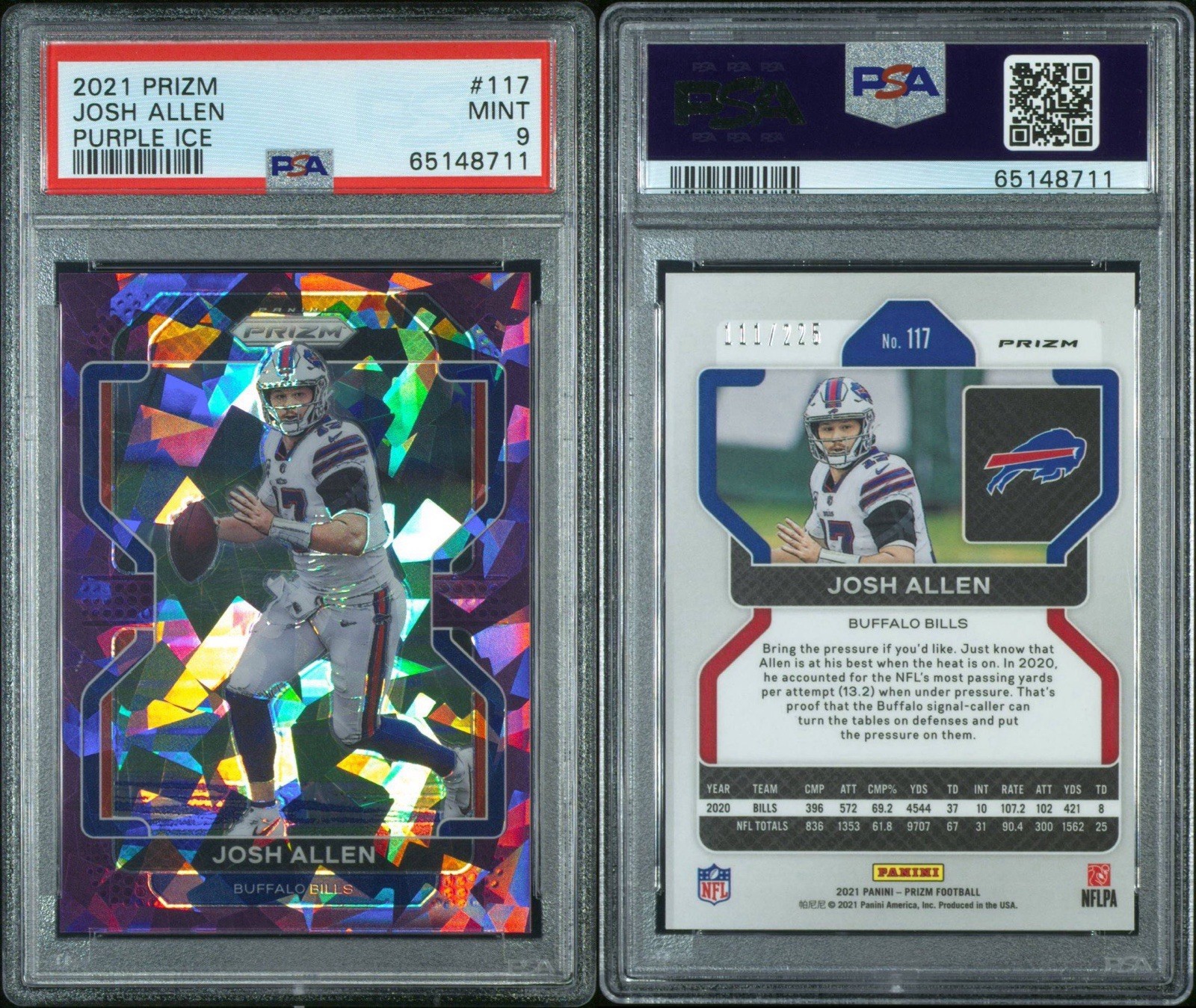 2021Panini Prizm Josh Allen Purple Ice /225 PSA 9 #117 view 3