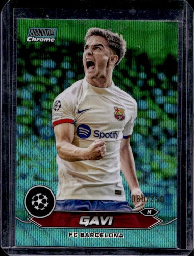 2023-24 Topps Stadium Club Chrome UEFA Gavi Aqua Wave Refractor #/250 Barcelona