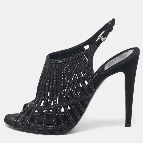 Sandales à bride cheville Dior en daim noir ornées de cristal pointure 41