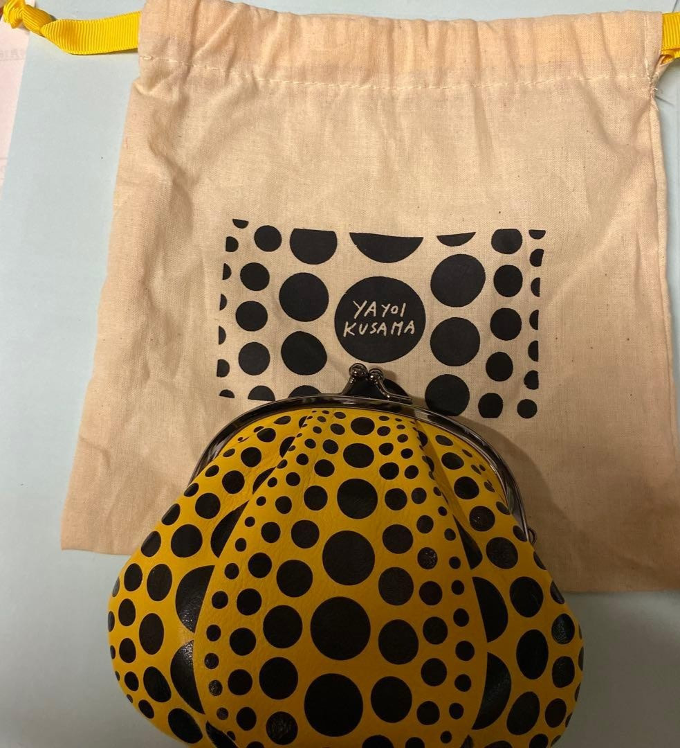 F/S YAYOI KUSAMA Purse Wallet Coin Case Pumpkin Dot Yellow Rare Japan Licensed