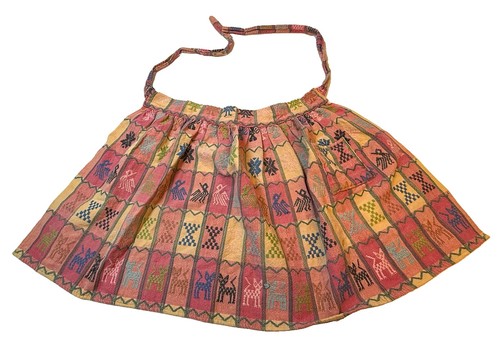 Vintage 1970s Guatemalan Half Apron Handwoven Mayan Brocade Cats Folk Art