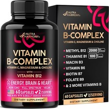 Vitamin B Complex for Men  Women - Riboflavin B2, B12, B1, B3, B5, B6, B7, B8,