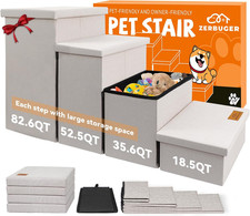 Dog Stairs with Storage 23" H, 4-Step Wider Dog Steps for High Beds Window, Fold