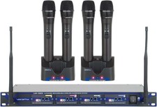 VocoPro Professional Rechargeable 4-Channel UHF Wireless Microphone System