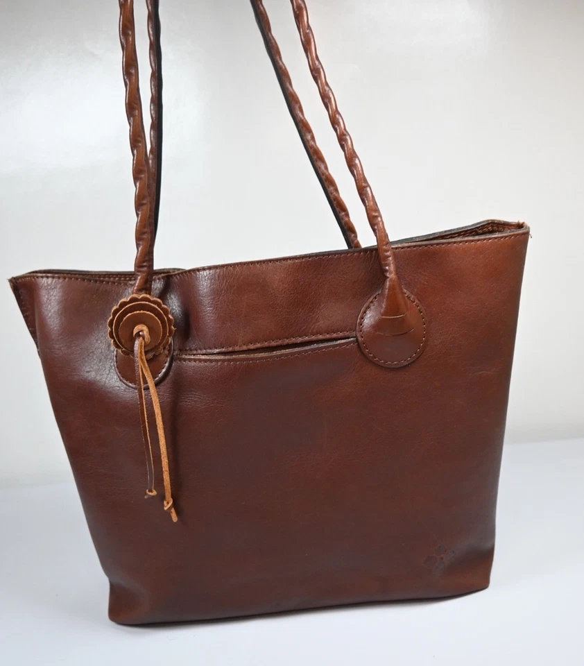 Patricia Nash Eastleigh Brown Leather Top Handle Large Tote Organizing Pockets - Image 3 of 4
