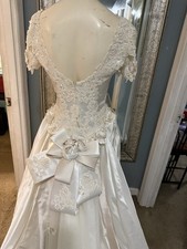 Michaelangelo Vintage Satin Ball Gown with Cathedral Train Wedding Dress Size 4