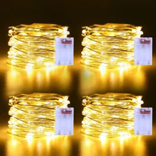 4 Pack Christmas Fairy Lights Battery Operated 16.4Ft 50 Leds Silver Copper Wire
