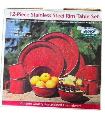 GSI Outdoor Enamelware 12 Piece Set For 4 Camping Cabin Outdoors Red
