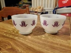 Fire King RARE Purple Tulip Cottage Cheese Vintage Milk Glass Bowl Pair