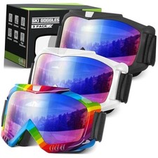 Ski Goggles Men Women, 3 PACK 05.black Frame/White Frame/Rainbow Frame