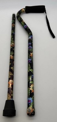 Drive Medical Adjustable Walking Cane Floral Offset Handle 300 lb Capacity