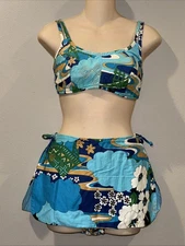 Vtg 60s Hawaii 2 Piece Swimsuit Bathing Sun Swim Suit Hawaiian Floral Paradise