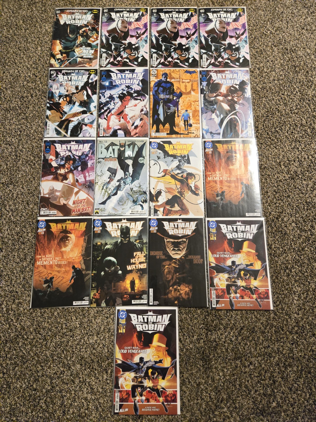 Batman and Robin #1,2(x3), 3,6,6 var,9-10,13var,14,15(x2),18,19,25(x2) DC Comics