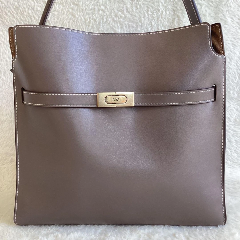 Bolso de hombro Tory Burch Lee Radziwill doble de cuero gris bidireccional excelente Foto 2 de 4