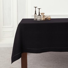 Solino Home 100 Pure Linen Tablecloth Black, Classic Hemstitch 60 x 132 in